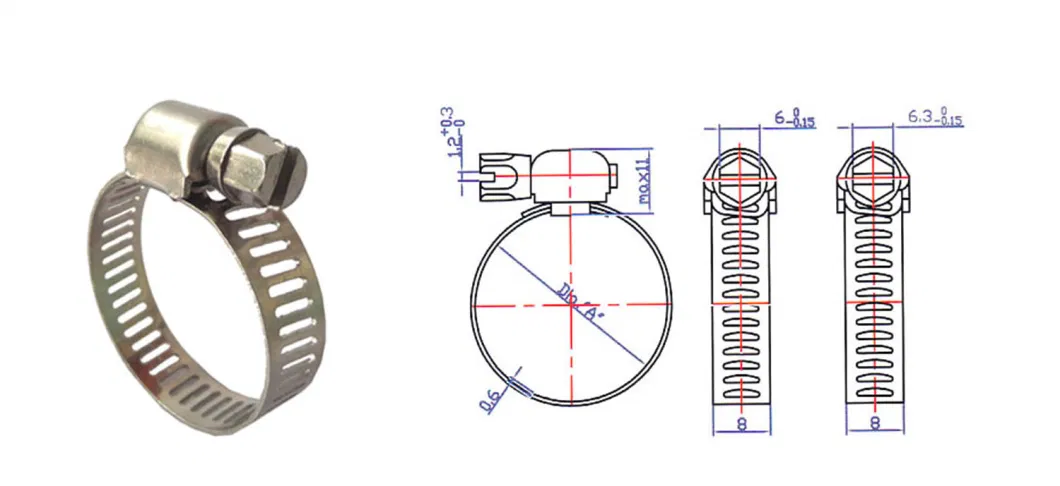 15.8 mm Heavy Duty American Type Stainless Steel Bolt Hose Clamp with Washers